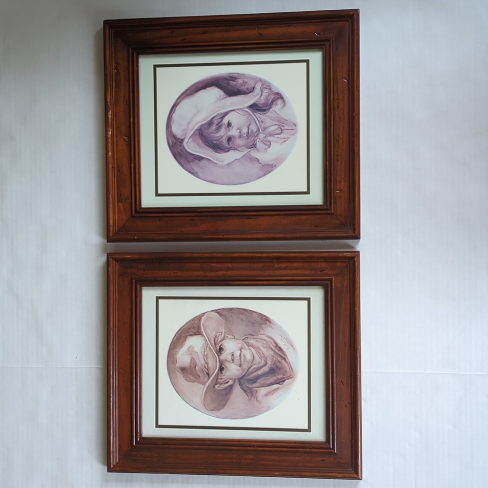 Vintage Set Prints Vel Miller Young Cowboy & Western Cowgirl Framed Art Pictures